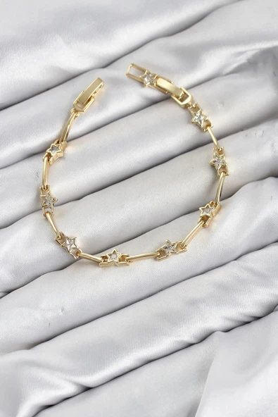 CM Gold Renk Yıldız Model Zirkon Taşlı Pirinç Kadın Bileklik ürün görseli 1