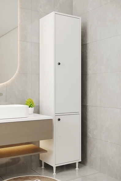 AEKA AE-2028 Soft 2 Kapaklı Çok Amaçlı Dolap 40x180 cm Raflı Dar Yüksek Boy Banyo Çok Bölmeli Depolama Dolabı ürün görseli 1