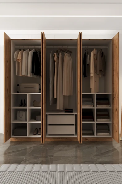 AEKA AE-2190 Hisar 6 Kapaklı Çok Bölmeli Askılı ve Raflı Geniş Hacimli Gardırop 210x210 cm ürün görseli 1