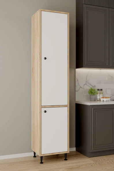 AEKA AE-2028 Soft 2 Kapaklı Raflı Dar Yüksek Boy Banyo Çok Bölmeli Depolama Dolabı 40x180 cm Çok Amaçlı Dolap ürün görseli 1