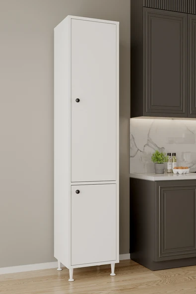 AEKA AE-2028 Soft 2 Kapaklı Raflı Dar Yüksek Boy Banyo Çok Bölmeli Depolama Dolabı 40x180 cm Çok Amaçlı Dolap ürün görseli 1