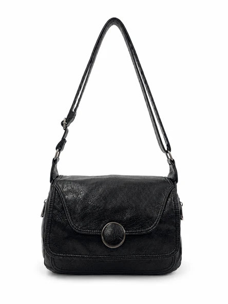 Kadın Vintage Görünümlü Ayarlanabilir Çapraz Askılı Omuz Çantası SI-13  BLACK ürün görseli 1