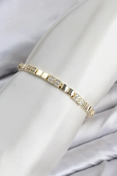 CM Kare Model Zirkon Taşlı VIP Seri Gold Renk Pirinç Kadın Bileklik ürün görseli 1