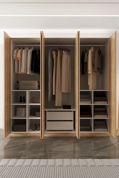 AEKA AE-2190 Hisar 6 Kapaklı Çok Bölmeli Askılı ve Raflı Geniş Hacimli Gardırop 210x210 cm ürün görseli 1