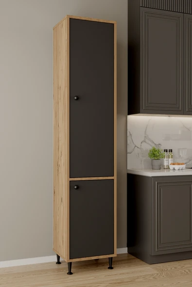 AEKA AE-2028 Soft 2 Kapaklı Raflı Dar Yüksek Boy Banyo Çok Bölmeli Depolama Dolabı 40x180 cm Çok Amaçlı Dolap ürün görseli 1