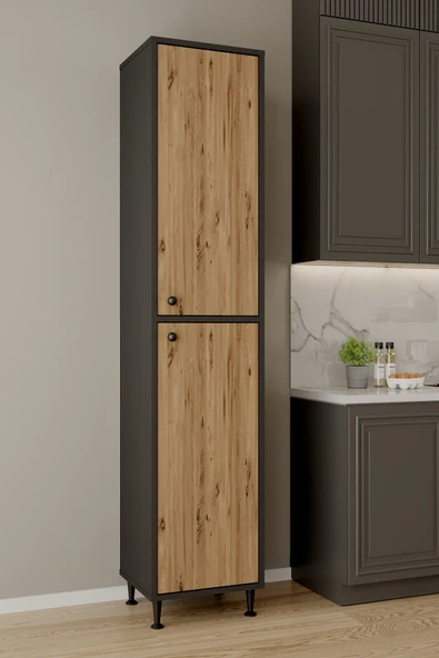 AEKA AE-2027 Lina 2 Kapaklı Raflı Dar Yüksek Boy Banyo Çok Bölmeli Depolama Dolabı 40x180 cm Çok Amaçlı Dolap ürün görseli 1