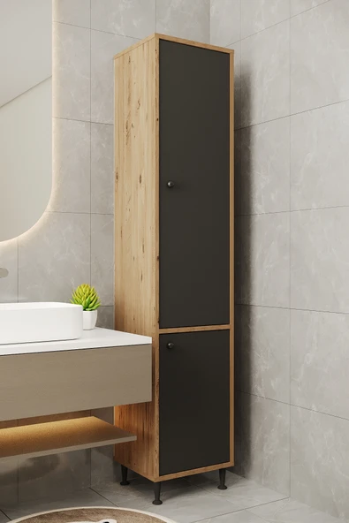 AEKA AE-2028 Soft 2 Kapaklı Çok Amaçlı Dolap 40x180 cm Raflı Dar Yüksek Boy Banyo Çok Bölmeli Depolama Dolabı ürün görseli 1