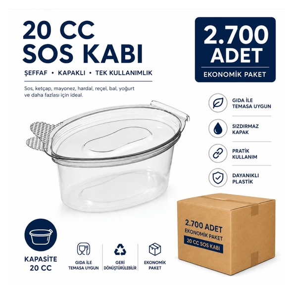 20 cc Şeffaf Kapaklı Sos Kabı Kapaklı 2.700 Adet ürün görseli 1