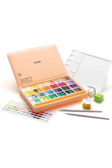 HIMI Twin Cup Gouache Set 48 Renk x 12 gr Guaj Boya + 3 Fırça (Peach Fuzz Case) ürün görseli 1