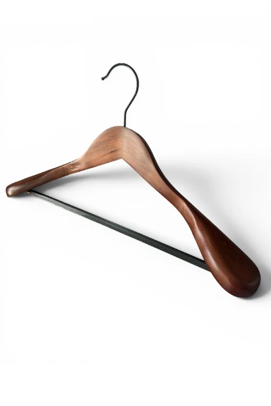Ahşap Askı, Kalın Omuz Formlu Takım Elbise Askısı, Ceket Askısı, Ceviz Renk, 1 Adet, 45 cm ürün görseli 1