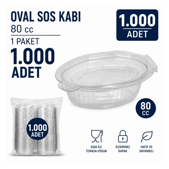 80 cc Oval Şeffaf Kapaklı Sos Kabı Kapaklı 1.000 Adet ürün görseli 1