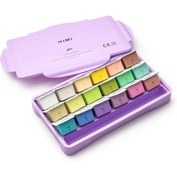 HIMI Jelly Cup Gouache Set Pastel Renkler Guaj Boya Seti 18 Renk x 30 gr. (Purple Case) ürün görseli 1