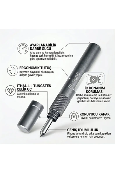 RL-066C Ayarlanabilir Cam Kırma Kalemi – Profesyonel Arka Cam ve Kamera Lensi Sökme Aleti ürün görseli 1