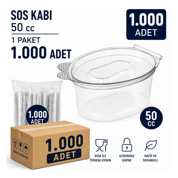 50 cc Şeffaf Kapaklı Sos Kabı Kapaklı 1.000 Adet ürün görseli 1
