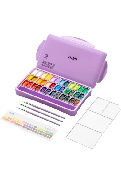 HIMI Twin Cup Gouache Set 36 Renk x 12 gr Guaj Boya + 3 Fırça (Purple Case) ürün görseli 1