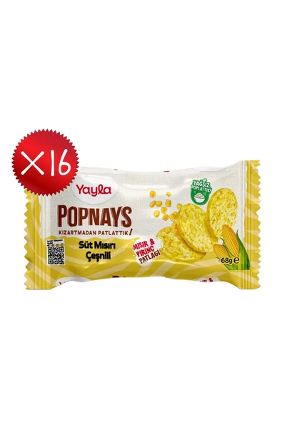 Yayla Popnays Süt Mısırı Çeşnili Mısır ve Pirinç Patlağı 68 g x16 ürün görseli 1