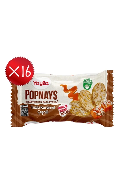 Yayla Popnays Tuzlu Karamel Çeşnili Mısır ve Pirinç Patlağı 68 g x16 ürün görseli 1