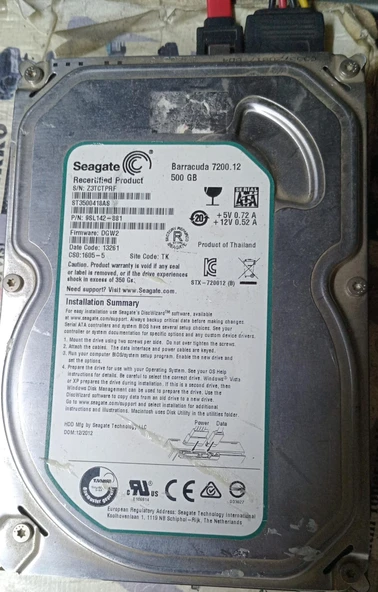 (2.EL) 500GB Seagate ST3500418AS SATA 2.0 7200 RPM 3.5"  Harddisk (SORUNSUZ ÜRÜN) ürün görseli 1