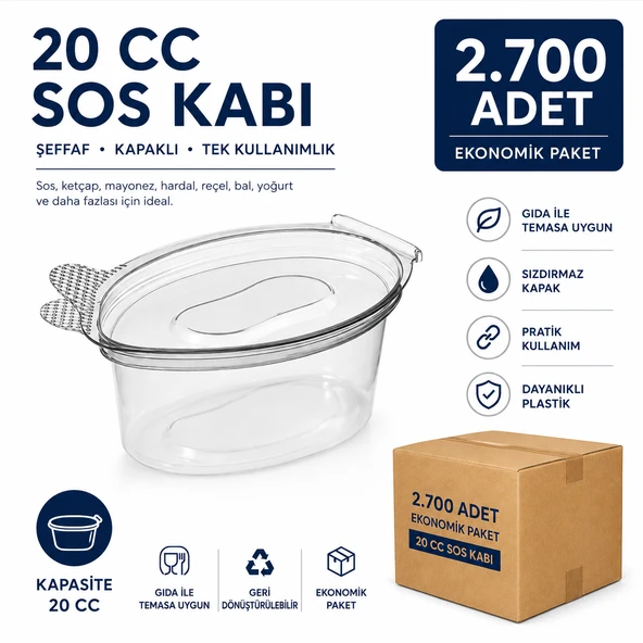 20 cc Şeffaf Kapaklı Sos Kabı Kapaklı 2.700 Adet ürün görseli 1