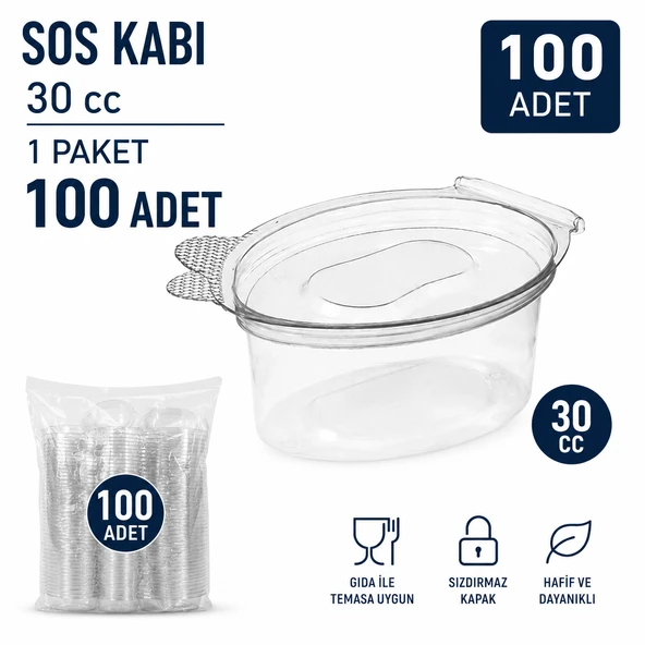 30 cc Şeffaf Kapaklı Sos Kabı Kapaklı 100 Adet ürün görseli 1