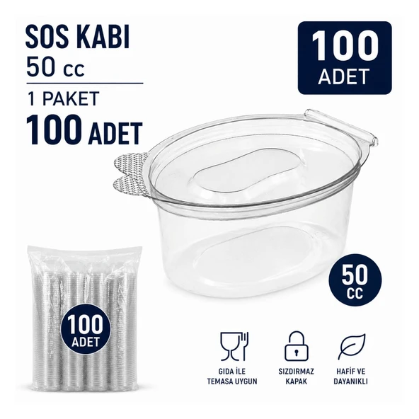 50 cc Şeffaf Kapaklı Sos Kabı Kapaklı 100 Adet ürün görseli 1