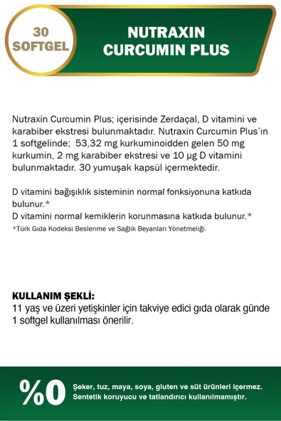Nutraxin Curcumin Plus 30 Softgel - Resim 2