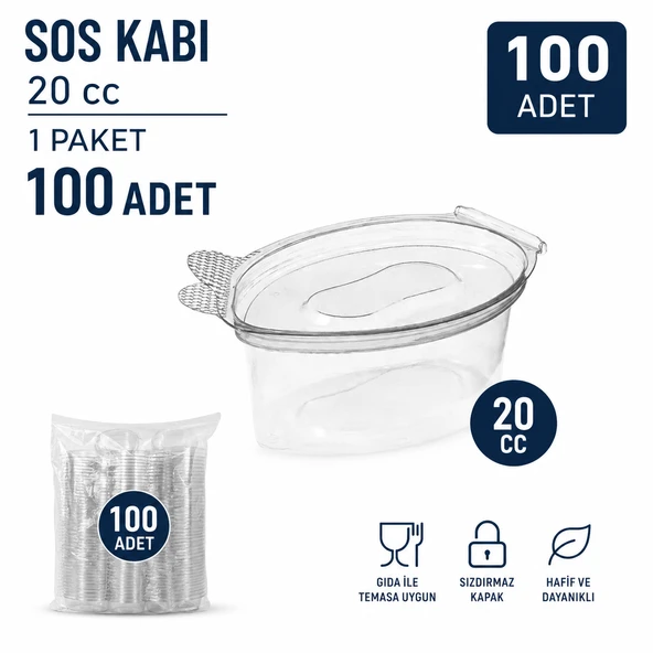 20 cc Şeffaf Kapaklı Sos Kabı Kapaklı 100 Adet ürün görseli 1