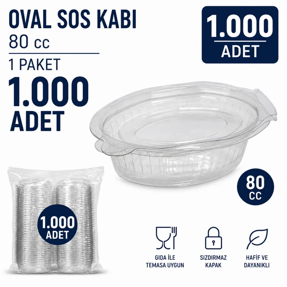 80 cc Oval Şeffaf Kapaklı Sos Kabı Kapaklı 1.000 Adet ürün görseli 1