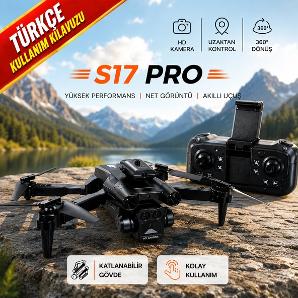 S17 PRO KATLANABİLİR HD KAMERA ÇİFT BATARYALI ENGELDEN KAÇINMA OPTİK AKIŞ SABİTLEMELİ TAŞIMA ÇANTALI DRONE ürün görseli 1