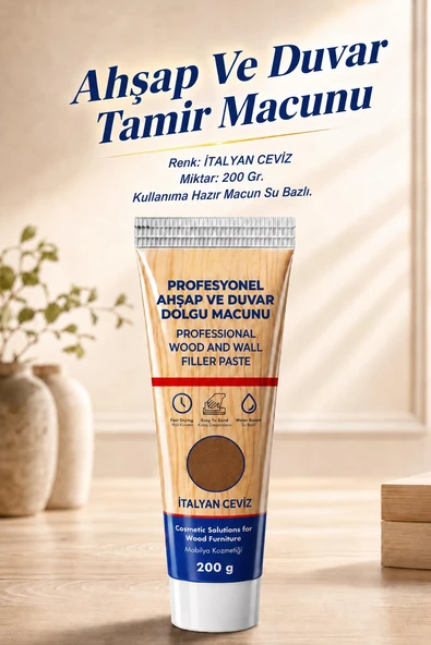 Ahşap Parke Duvar Tamir Macunu 200 Gr İTALYAN CEVİZ Mobilya Dolgu Çatlak Giderici Kullanıma Hazır ürün görseli 1