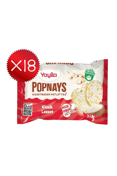 Yayla Popnays Klasik Lezzet Mısır ve Pirinç Patlağı 32 g x18 ürün görseli 1