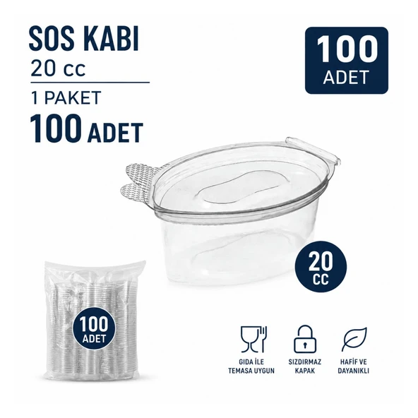 20 cc Şeffaf Kapaklı Sos Kabı Kapaklı 100 Adet ürün görseli 1