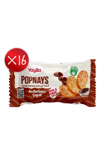 Yayla Popnays Acı Barbekü Çeşnili Mısır ve Pirinç Patlağı 68 g x16 ürün görseli 1