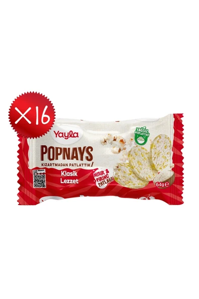 Yayla Popnays Klasik Lezzet Mısır ve Pirinç Patlağı 64 g x16 ürün görseli 1