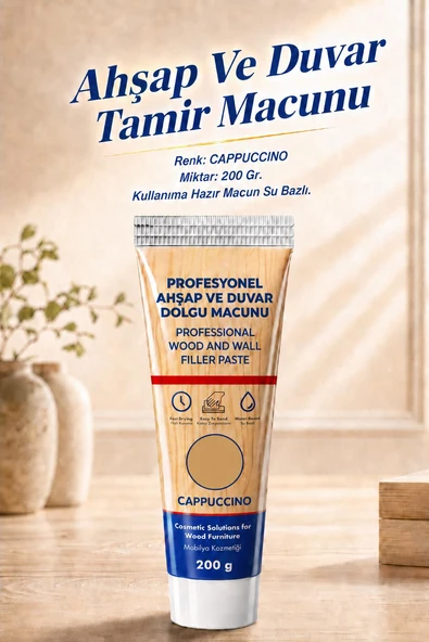 Ahşap Parke Duvar Tamir Macunu 200 Gr Cappuccino Renk Mobilya Dolgu Çatlak Giderici Kullanıma Hazır ürün görseli 1