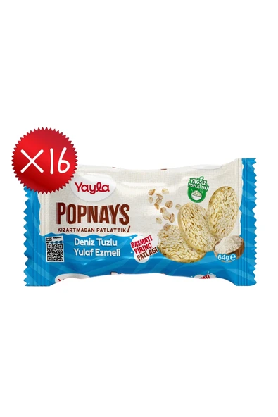 Yayla Popnays Deniz Tuzlu Yulaf Ezmeli Basmati Pirinç Patlağı 64 g x16 ürün görseli 1