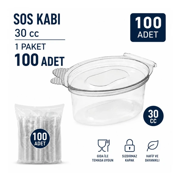30 cc Şeffaf Kapaklı Sos Kabı Kapaklı 100 Adet ürün görseli 1