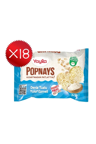 Yayla Popnays Deniz Tuzlu Yulaf Ezmeli Basmati Pirinç Patlağı 32 g x18 ürün görseli 1