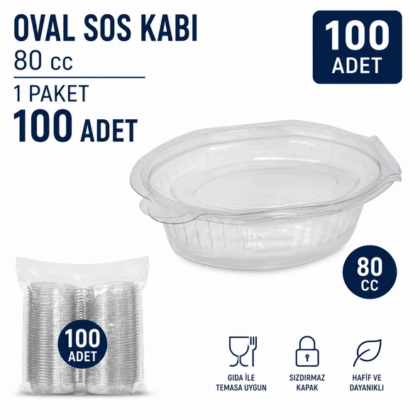 80 cc Oval Şeffaf Kapaklı Sos Kabı Kapaklı 100 Adet ürün görseli 1