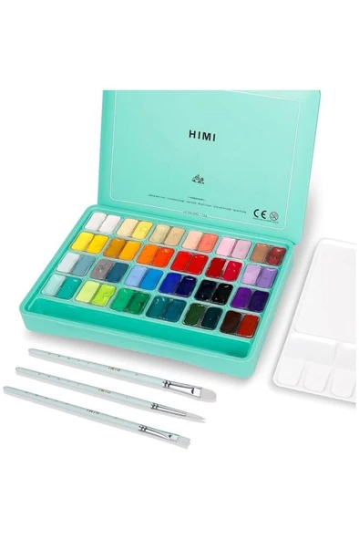 HIMI Twin Cup Gouache Set 48 Renk x 12 gr Guaj Boya + 3 Fırça (Green Case) ürün görseli 1