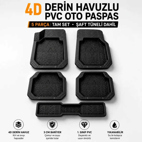 Wöbermann 4D Havuzlu Oto Paspas Tüm Araçlara Uygun Universal 5 Parça ürün görseli 1