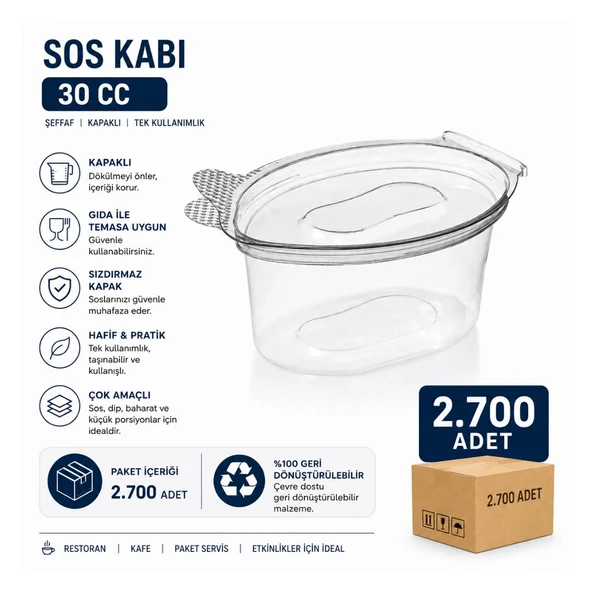 30 cc Şeffaf Kapaklı Sos Kabı Kapaklı 2.700 Adet ürün görseli 1