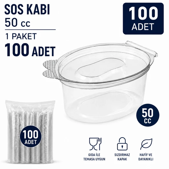 50 cc Şeffaf Kapaklı Sos Kabı Kapaklı 100 Adet ürün görseli 1
