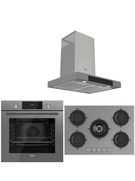 FERRE FLOWART SERİSİ 3'LÜ GRİ CAM ANKASTRE SET (QMS63CPR/RS038/D102) ürün görseli 1