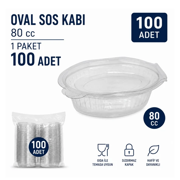 80 cc Oval Şeffaf Kapaklı Sos Kabı Kapaklı 100 Adet ürün görseli 1