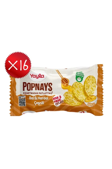 Yayla Popnays Bal ve Hardal Çeşnili Mısır ve Pirinç Patlağı 68 g x16 ürün görseli 1