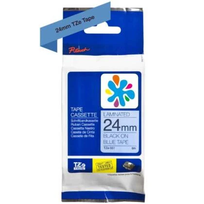Brother TZe-551 Mavi Üzerine Siyah Muadil Etiket 24mm ürün görseli 1