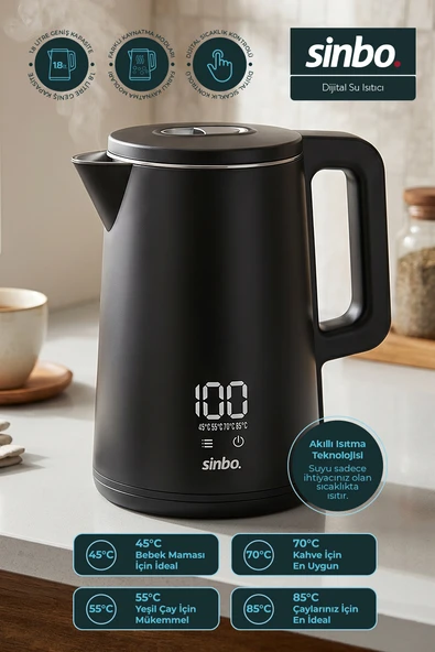 Sinbo SK-8042 Dokunmatik Kontrollü Dijital Kettle 1.8 L Sıcaklık Ayarlı Su Isıtıcı Kettle ürün görseli 1