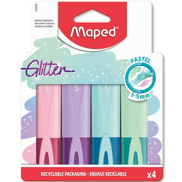 Maped Fosforlu Kalem Glıtter Pastel 4 Lü 742046 ürün görseli 1