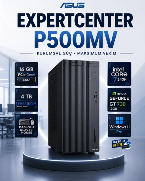 Asus ExpertCenter P500MV Core 7 240H 16 GB DDR5 4 TB SSD GT 730 Ekran Kartı Windows 11 Pro Masaüstü Bilgisayar P500MVC7GT730RNP04 ürün görseli 1